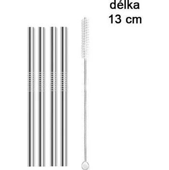 Kovová brčka | ekologická brčka s kartáčkem, různé tvary - 4 ks - 4 ks rovných 13 cm