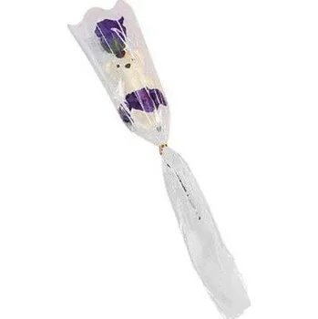 umělá květina Valentýnský dárek | umělá růže s plyšovým medvídkem - nachová