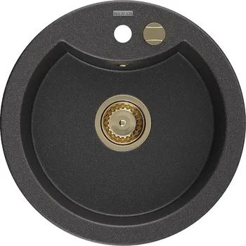 Granitový dřez MEXEN/S - Diego granitový dřez 1 488 x 480 mm, černá kropenatá, + zlatý sifon 6512481000-76-G