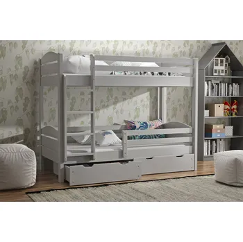 Dětská postel Patrová postel Petr BIS 90x200 cm šedá + rošty a šuplíky ZDARMA masiv smrk