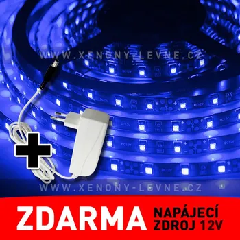 LED osvětlení VÝPRODEJ - LED pásek 5m, modrý - zdroj zdarma! (LED diodový ohebný STRIP pásek,12V, modré světlo, délka 500cm )