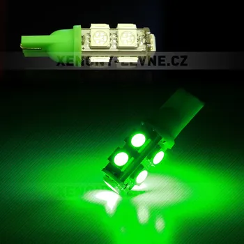 Autožárovka LED T10 - 9 x LED SMD ZELENÉ - bezpaticové, 1ks (Parkovací světlo T10 - 9 x LED SMD - bezpaticové, 1ks)