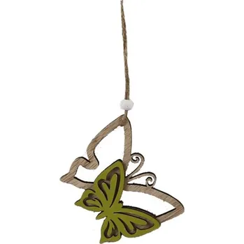 Dřevěný závěs, motýl, přírodní, zelená, 95x75mm 109 gram