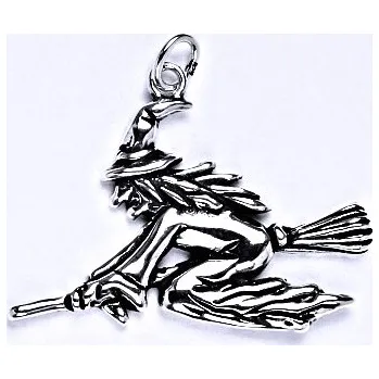 Přívěsek Stříbrný přívěsek čarodějnice na koštěti - P986 (Stříbrná čarodějnice)
