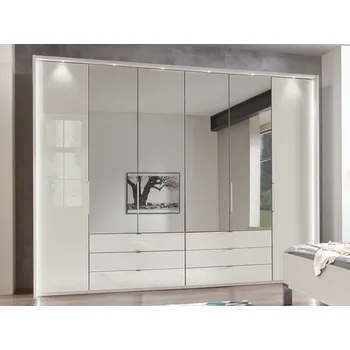 Šatní skříň Luxusní skříň se zrcadlem KANSAS bílá champagne/sklo