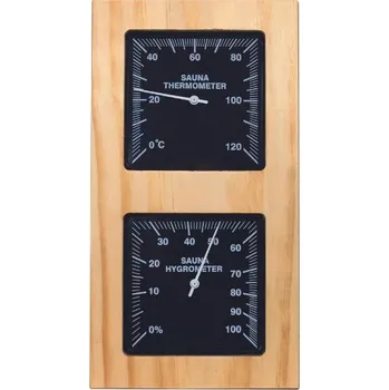 Domácí teploměr Teploměr s vlhkoměrem, borovice, vertikální, černý ciferník