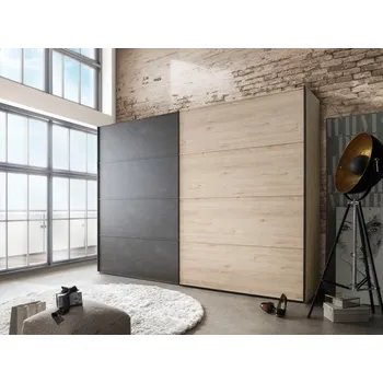Šatní skříň Šatní skříň s posuvnými dveřmi Brüssel dub stein/tmavá břidlice