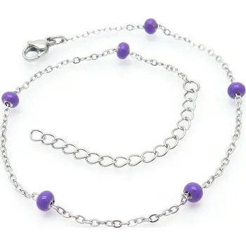 Řetízek Ocelový náramek na nohu s fialovými korálky