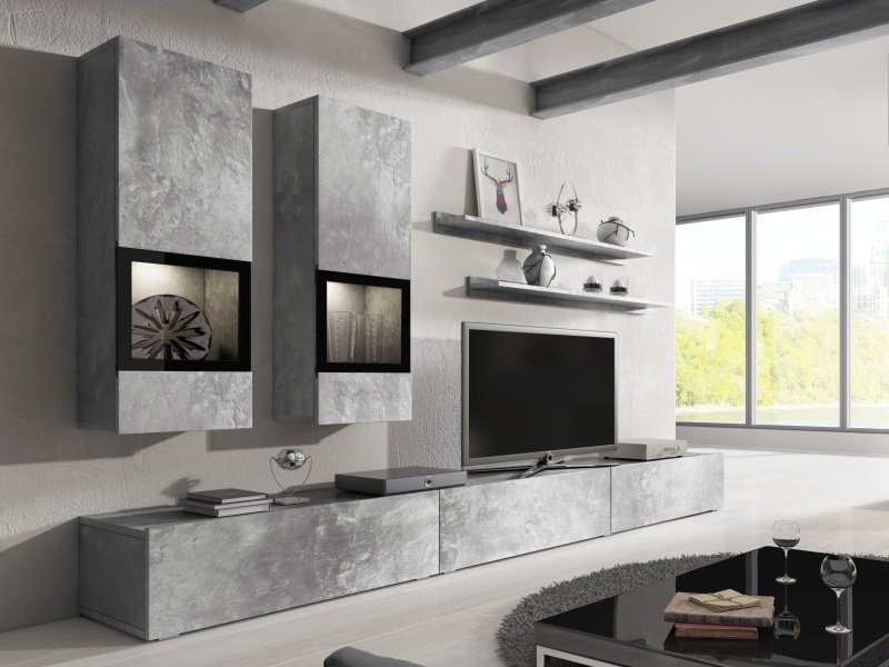 Moderní obývací stěna BAROS dekor beton bez osvětlení LED