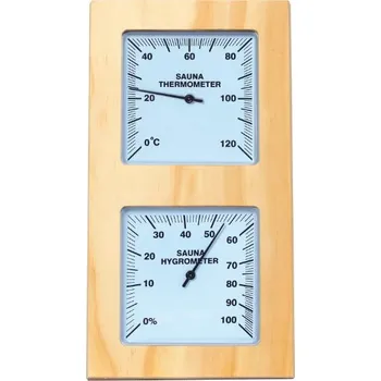 Domácí teploměr Teploměr s vlhkoměrem, borovice, vertikální, bílý ciferník