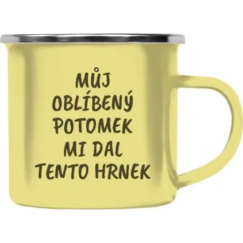 Barevný plecháček - nerezový lem s potiskem Můj oblíbený potomek mi dal tento hrnek