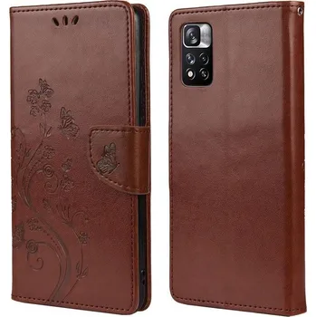 Pouzdro na mobilní telefon Flower PU kožené peněženkové pouzdro na mobil Xiaomi Redmi Note 11 Pro 4G/5G - hnědé