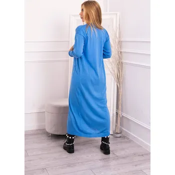 Dámský svetr Sweter długi kardigan wiązany w talii jeansowy UNI