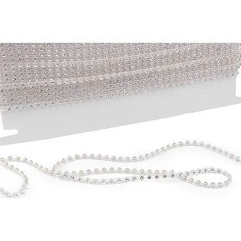 Štrasový prýmek / borta s kamínky Ø4 mm, barva 1 crystal transparent