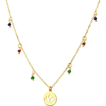 Náhrdelník Pozlacený stříbrný náhrdelník se sklem - květ lotosu - AP532-4262