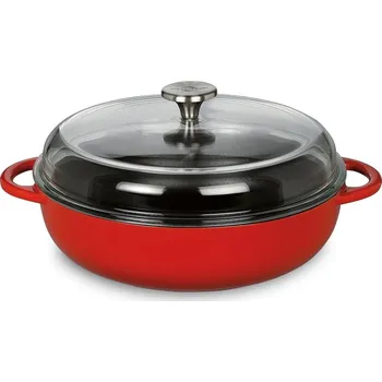Pánev Litinová vysoká pánev se skleněnou pokličkou Provence 24cm červená - Küchenprofi Litinová Farmářská pánev 24 cm červená - Küchenprofi