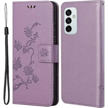Pouzdro na mobilní telefon Flower PU kožené peněženkové pouzdro na mobil Samsung Galaxy M23 5G - světlefialové