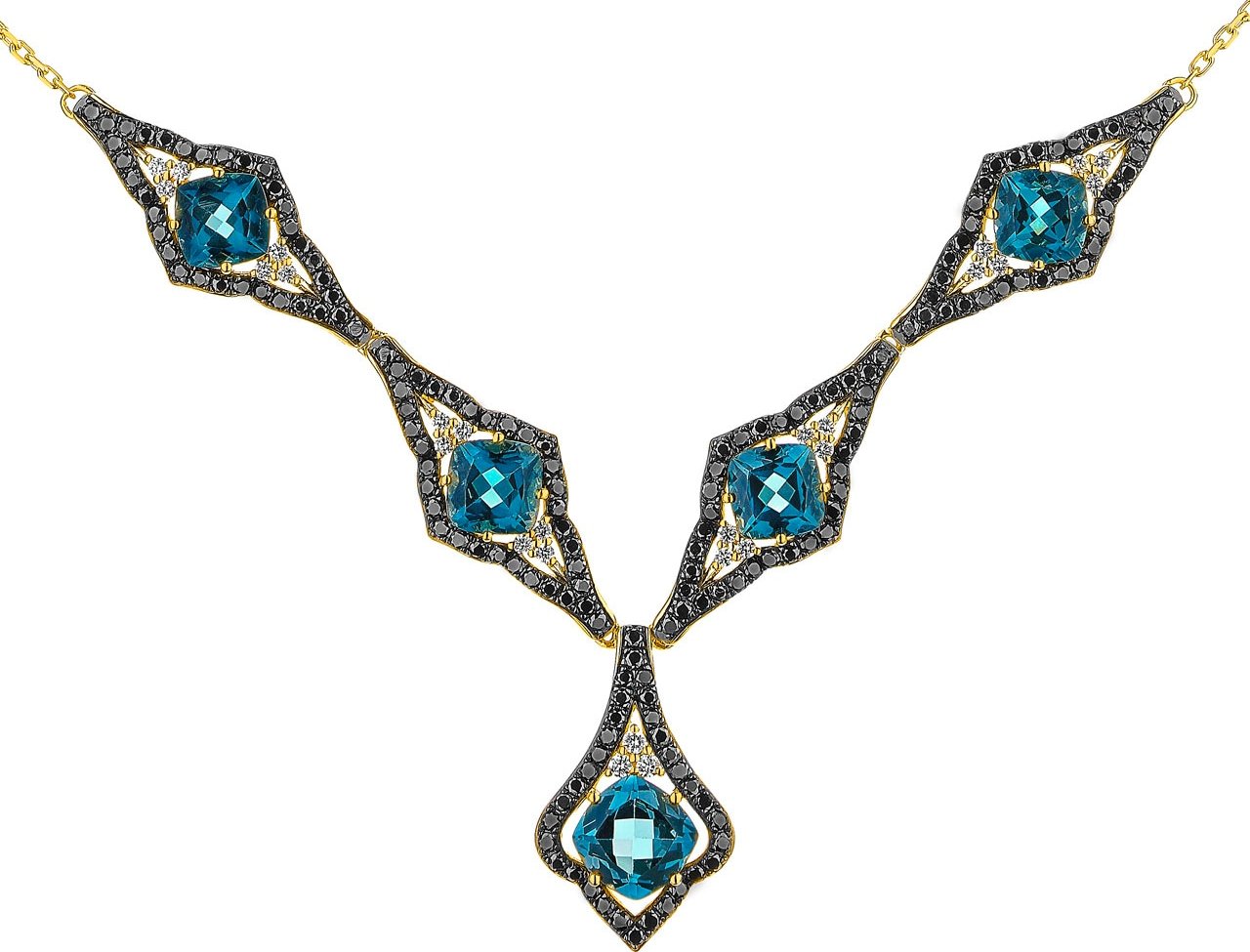 Zlatý náhrdelník s brilianty a topazy London Blue - ryzost 585 - 214.129