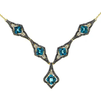 Náhrdelník Zlatý náhrdelník s brilianty a topazy London Blue - ryzost 585 - 214.129