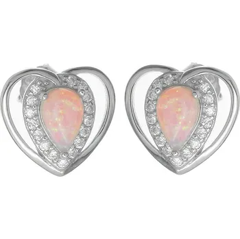 Náušnice Argento 67088 Stříbrné náušnice - srdíčka, syntetický opál ve tvaru slzy, čiré kulaté zirkony