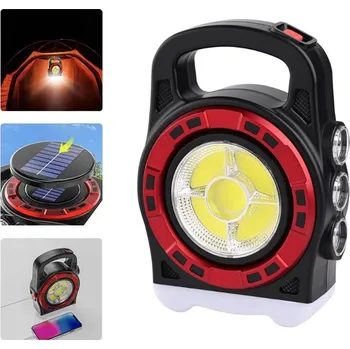 LED solární multifunkční svítilna - baterka s vestavěnou dobíjecí baterií, 9 LED 300lm 20W 2400mAh, s powerbankou (Solární baterka - svítilna USB)