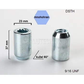 Matice na kolo Kolová matice 9/16 UNF kužel s vnitřním mnohohranem výška 37mm, vnější průměr 23mm (Matice na kola)