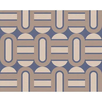 Tapeta Vliesová tapeta retro, geometrická - hnědá, modrá, béžová 395363 / Tapety na zeď 39536-3 Retro Chic (0,53 x 10,05 m) A.S.Création