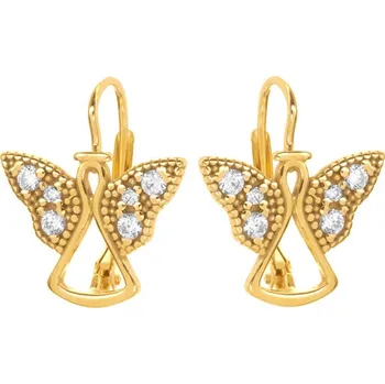 Náušnice Argento 66822 Pozlacené stříbrné náušnice - anděl, čiré kulaté zirkony