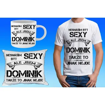 Pánské tričko DOMINIK dárkový set se jménem 122 (tričko, polštářek a hrneček se jménem )