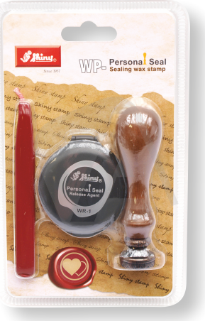 Shiny Pečetní razítko WP-052 - set s motivem srdíčka, voskem a separační poduškou