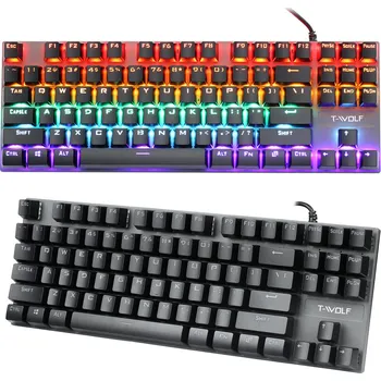 Klávesnice Herní mechanická klávesnice s RGB LED podsvícením, TKL bez numeriky, modré spínače (GAMING herní RGB podsvícená klávesnice)