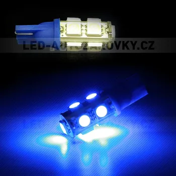 Autožárovka LED T10 - 9 x LED SMD MODRÉ - bezpaticové, 1ks (Parkovací světlo T10 - 9 x LED SMD - bezpaticové, 1ks)