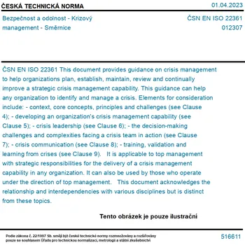 ČSN EN ISO 22361 - Bezpečnost a odolnost - Krizový management - Směrnice - Tisk