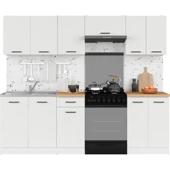 Kuchyňská linka Kuchyně JAMISON 180/240 cm bez pracovní desky, bílá/bílá křída lesk +možnost VÝNOSU + vyzvednutí ZDARMA