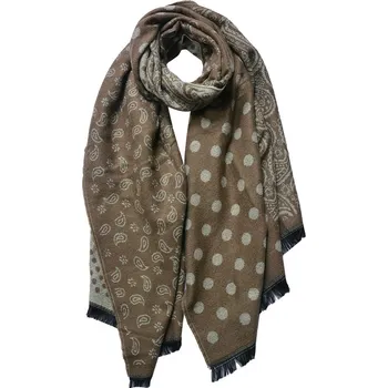 Šála Béžovo-hnědá dámská šála s třásněmi a vzorem- 65*190 cm