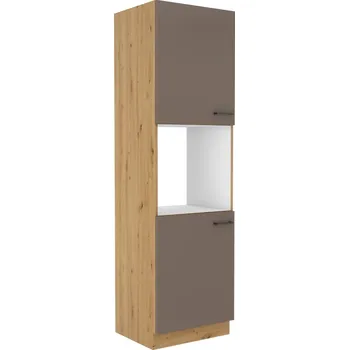 Kuchyňská linka ARCENIO, skříňka vysoká na vestavnou troubu 60 DP-210 2F, korpus: dub artisan, dvířka: lanýžově šedá + vyzvednutí ZDARMA