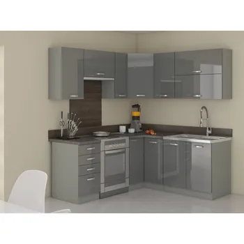 Kuchyňská linka Kuchyně AVERNA 130x170 cm, korpus: platinově šedá, dvířka: šedý lesk + vyzvednutí ZDARMA