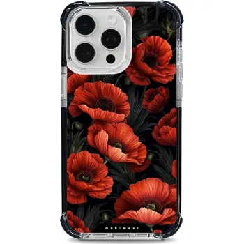 Pouzdro na mobilní telefon Odolný obal Mobiwear MagSafe Elite Bumper - Apple iPhone 15 Pro Max - D006D Temné červené květy (Odolný kryt, pouzdro, obal Mobiwear Elite Bumper na mobil Apple iPhone 15 Pro Max - D006D Temné červené květy, materiál Plast + TPU silikon + kov - zesílená)