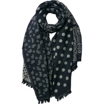 Šála Černá dámská šála s třásněmi a vzorem- 65*190 cm