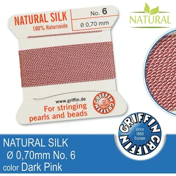 Nit Hedvábná nit s jehlou GRIFFIN síla nitě 0,70mm No.6 délka 2m. Barva Dark Pink
