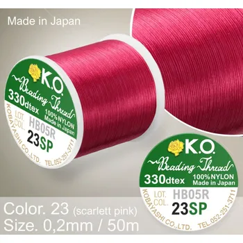Nit Nylonová nit značky K.O. Barva č. 23 scarlett pink. Materiál 330DTEX (0,2mm). Balení 50m.