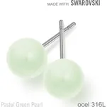 Náušnice sada Made with Swarovski 5818 Pastel Green Pearl (001 967) 8mm+puzeta 316L