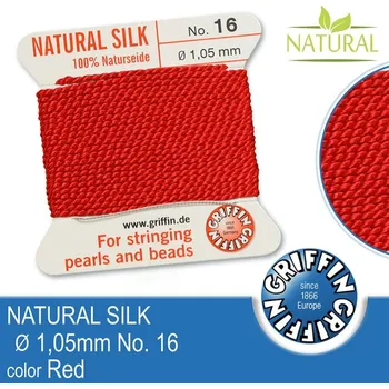 Nit Hedvábná nit s jehlou GRIFFIN síla nitě 1,05mm No.16 délka 2m. Barva Red
