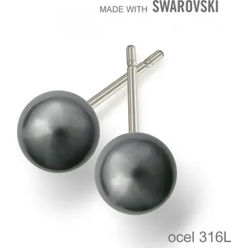 Náušnice Náušnice sada Made with Swarovski 5818 Crystal Dark Grey Pearl (001 617) 6mm+puzeta 316L