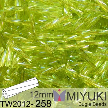 Korálek Korálky Miyuki Twisted Bugle 12mm. Barva TW2012-258 Transparent Chartreuse AB. Balení 10g.