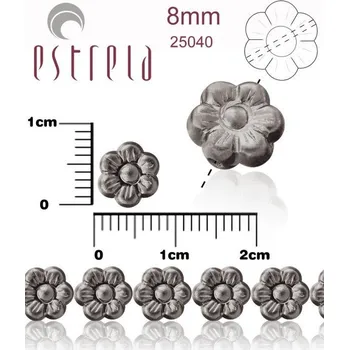 Dětské navlékací korálky Korálky VOSKOVANÉ tvar KYTIČKA velikost 8mm. Barva 25040 (Šedá Tmavá). Balení 12Ks.