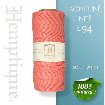 Nit Konopná nit HEMP CORD síla nitě 1,0mm. METRÁŽ Barva č.94 Lososová