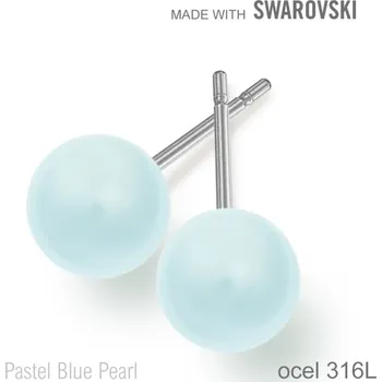 Náušnice Náušnice sada Made with Swarovski 5818 Pastel Blue Pearl (001 966) 8mm+puzeta 316L