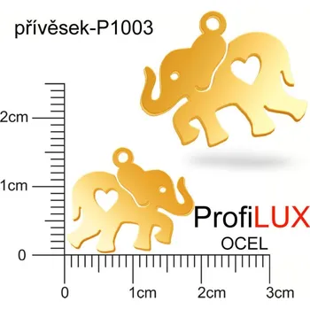 Přívěsek Přívěsek Chirurgická Ocel ozn-P1003 SLON se srdíčkem velikost 17x14mm. Barva POZLACENO. Řada přívěsků ProfiLUX