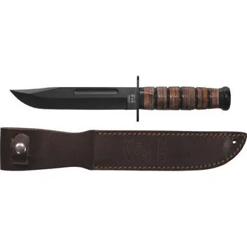 Bojový nůž Nůž bojový USMC s koženou rukojetí a pouzdrem HNĚDÝ